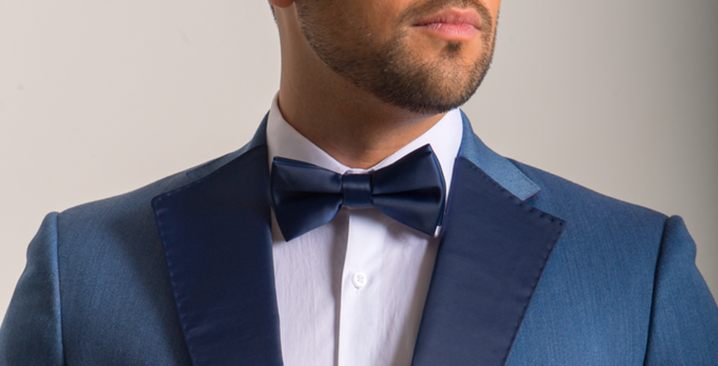 navy blue bow tie suit