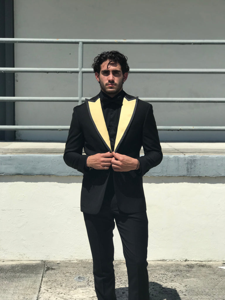 Yellow and black satin Peak Lapels – The Lapel Project